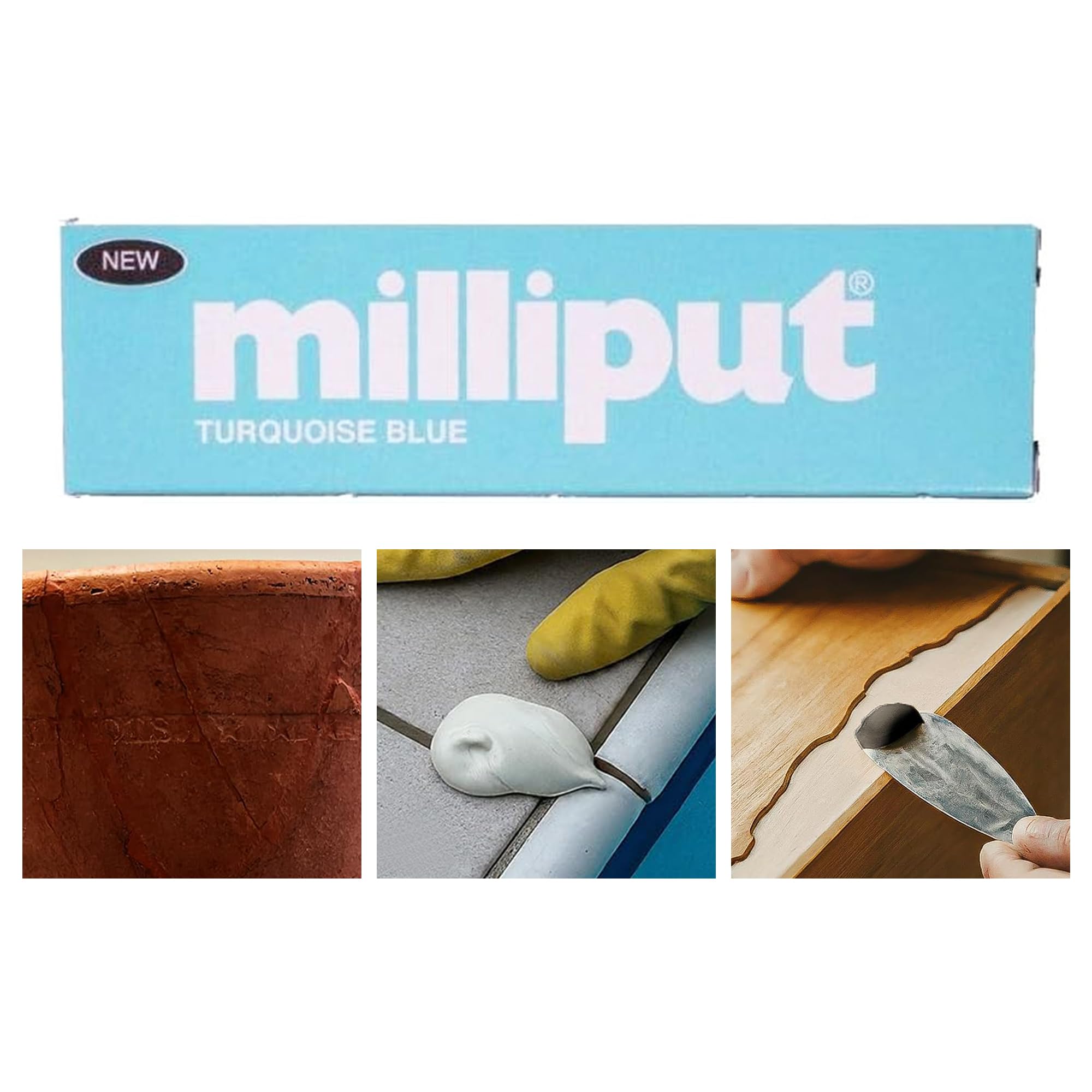 Milliput Turquoise Blue Epoxy Putty Stick, Multi-Purpose Modelling & Repair Putty, Strong Adhesive Filler for Metal, Wood, Plastic & Ceramics, Sandable, Drillable & Waterproof DIY Repair Compound