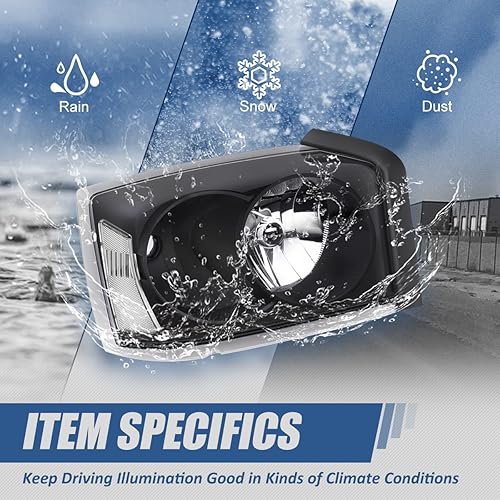 Miniatura 5 de Auto Dynasty Conjunto de faros halógenos estilo fábrica compatible con Dodge Dakota 2005-2007, lado del conductor y del pasajero, carcasa negra