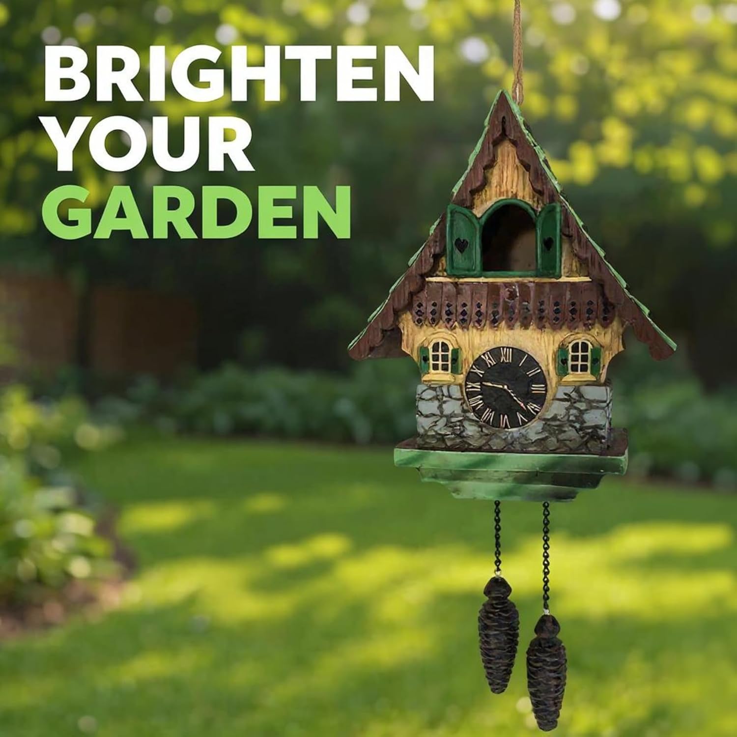 Spoontiques - Birdhouse - Garden Décor - Decorative Bird House for Yard and Garden Decoration - Hanging Novelty for Outdoor Patio - Cukoo Clock Birdhouse