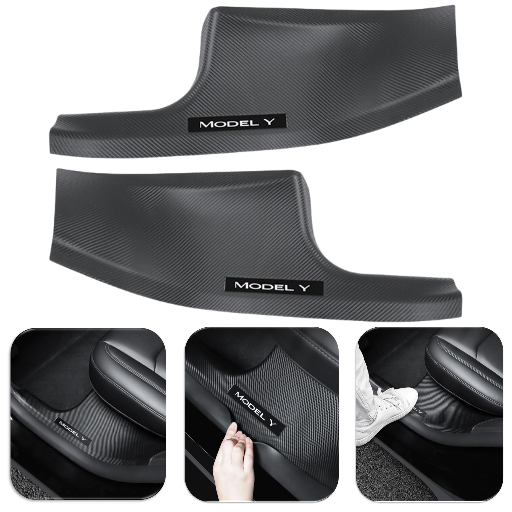 Battitacco compatibile con Tesla Model Y 2021-2024 Carbon - Anti graffio e antiscivolo Accessori per rivestimento porta posteriore