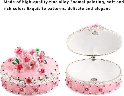 Vista 2 de Joyero con diseño de flores de cerezo, exquisita caja esmaltada para joyas, organizador de joyas para aretes, anillos, collares, caja de regalo