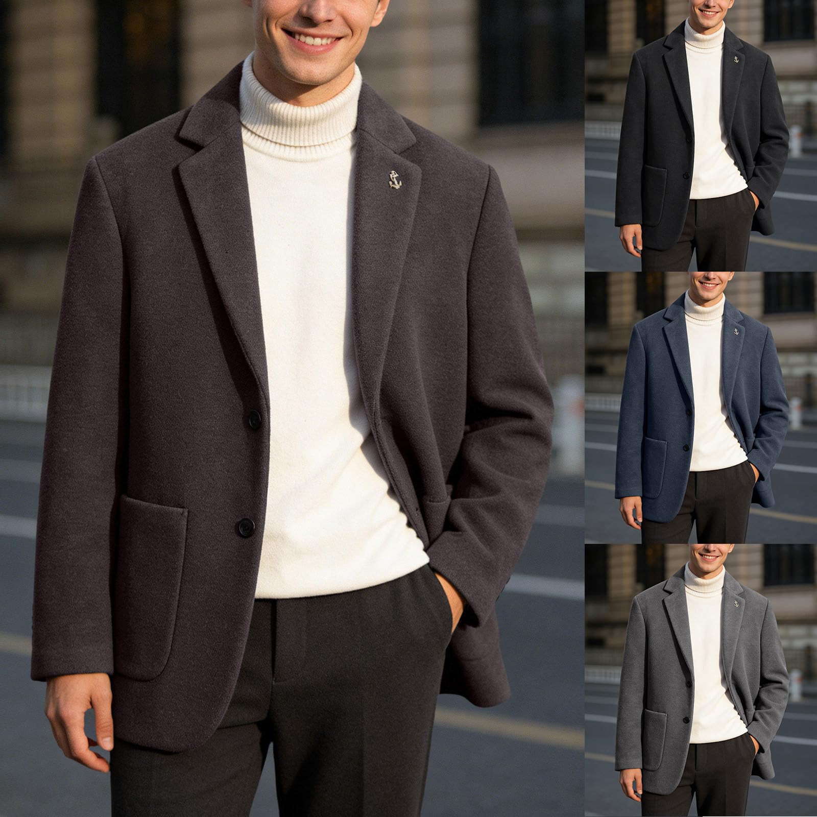 Generisch Giacca da uomo slim fit, giacca blazer per lavoro, matrimonio, tempo libero, giacca sportiva blazer in tweed con bottoni