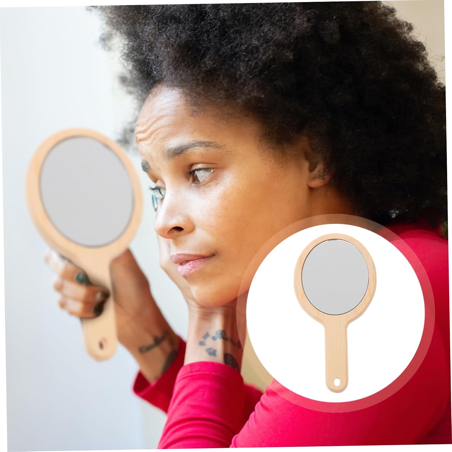 Cabilock Handheld Wooden Vanity Mirror Portable Creative Cosmetic Mirror for Travel and Daily Use Lightweight Design for Easy Carrying Gift Choice for Friends and Family
