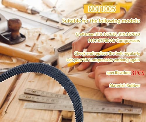 Miniatura 4 de D55146 D55167 D55168 Correa de transmisión A12210 N011005 para compresor de aire compatible con Dewalt Porter Cable Craftsman Devilbiss - 3 unidades