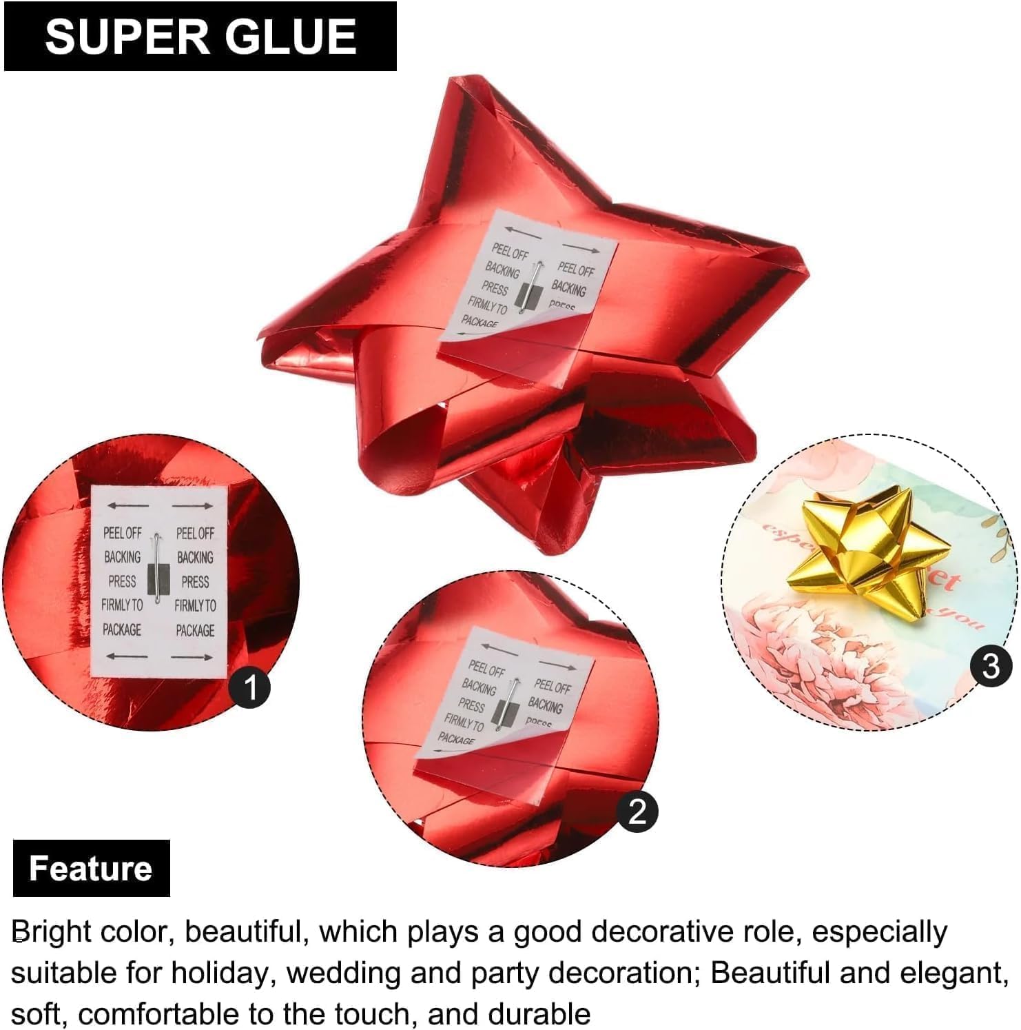 50 Pcs Colorful 1 Inch Gift Bows Christmas Bows Metallic Star Bows Party Gifts Wrapping Bows Adhesive Holiday Presents Bows for Valentine's Day, Gift Wrapping Supplies, Gift Wrap Bows - Image 8