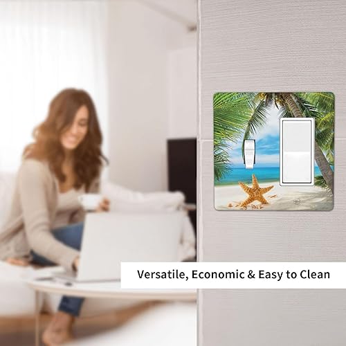 Vista 54 de Cubiertas decorativas de salida de estrella de mar playera, tablero de madera azul de concha de mar de 1 banda, decoración individual GFCI, placa