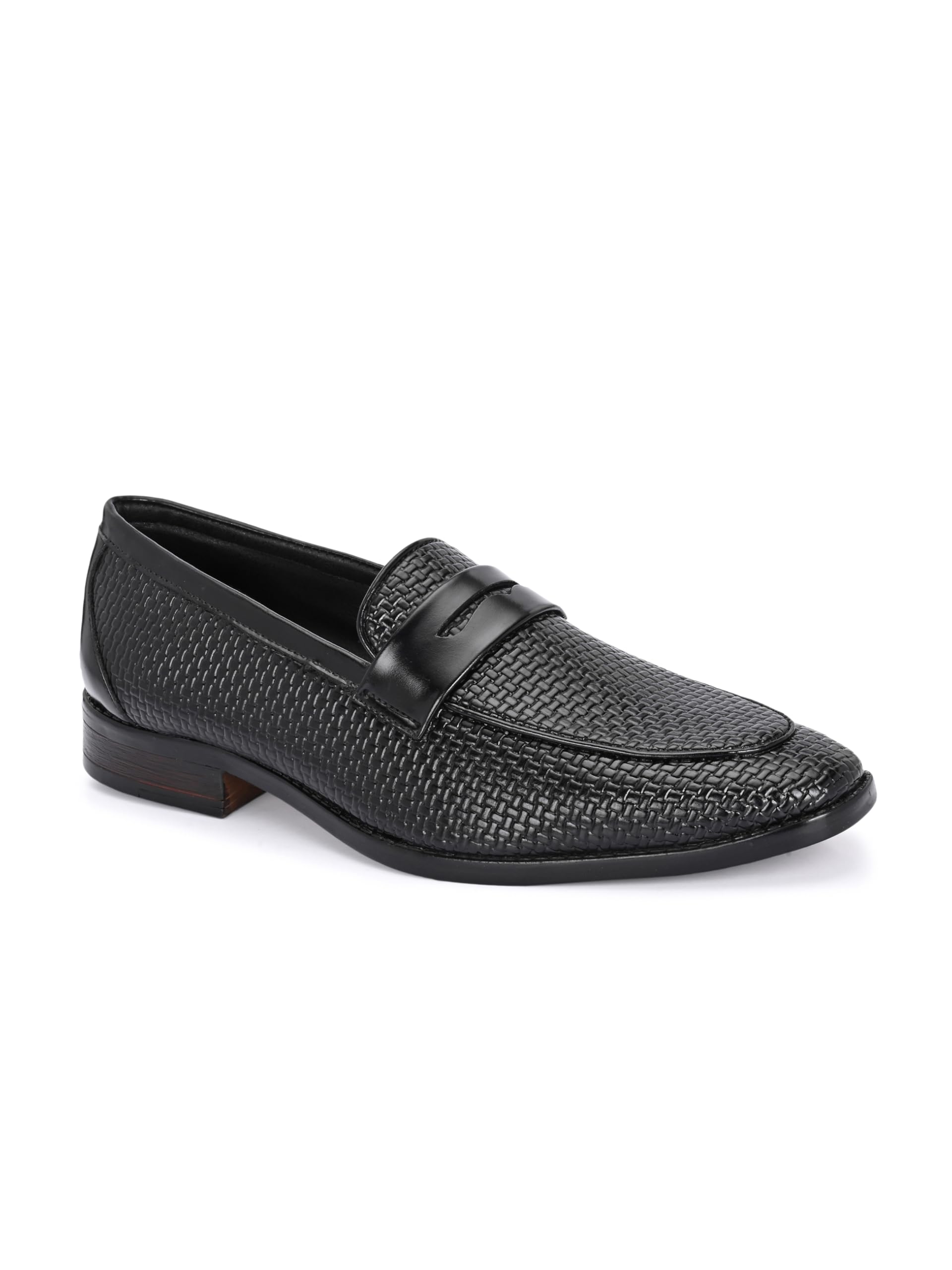 hirel's Men's Black Basket Weave Formal Slip-On Moccasin Loafers-picture-20