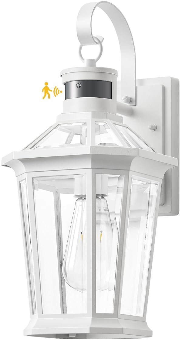 VIANIS Outdoor Wall Lantern with Motion Sensor, Dusk to Dawn Exterior Light Fixtures Wall Mount, Modern White Outside Front Porch Light, Anti-Rust 100 Percent Aluminum Outdoor Wall Sconce for Garage by VIANIS - Used condition - US$24.15