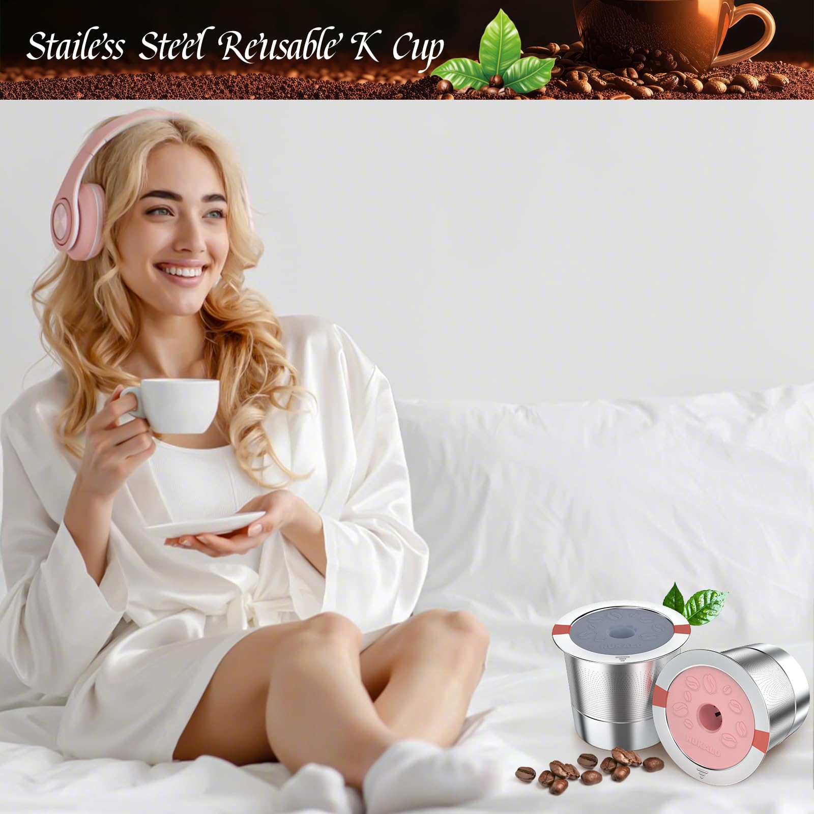 Kcup - Cápsulas de café recargables de acero inoxidable reutilizables para Keurig Metal K Cup, filtro de café reutilizable rosa y gris para cafetera Keurig 1.0 y 2.0, ecológica, Stratum Flow
