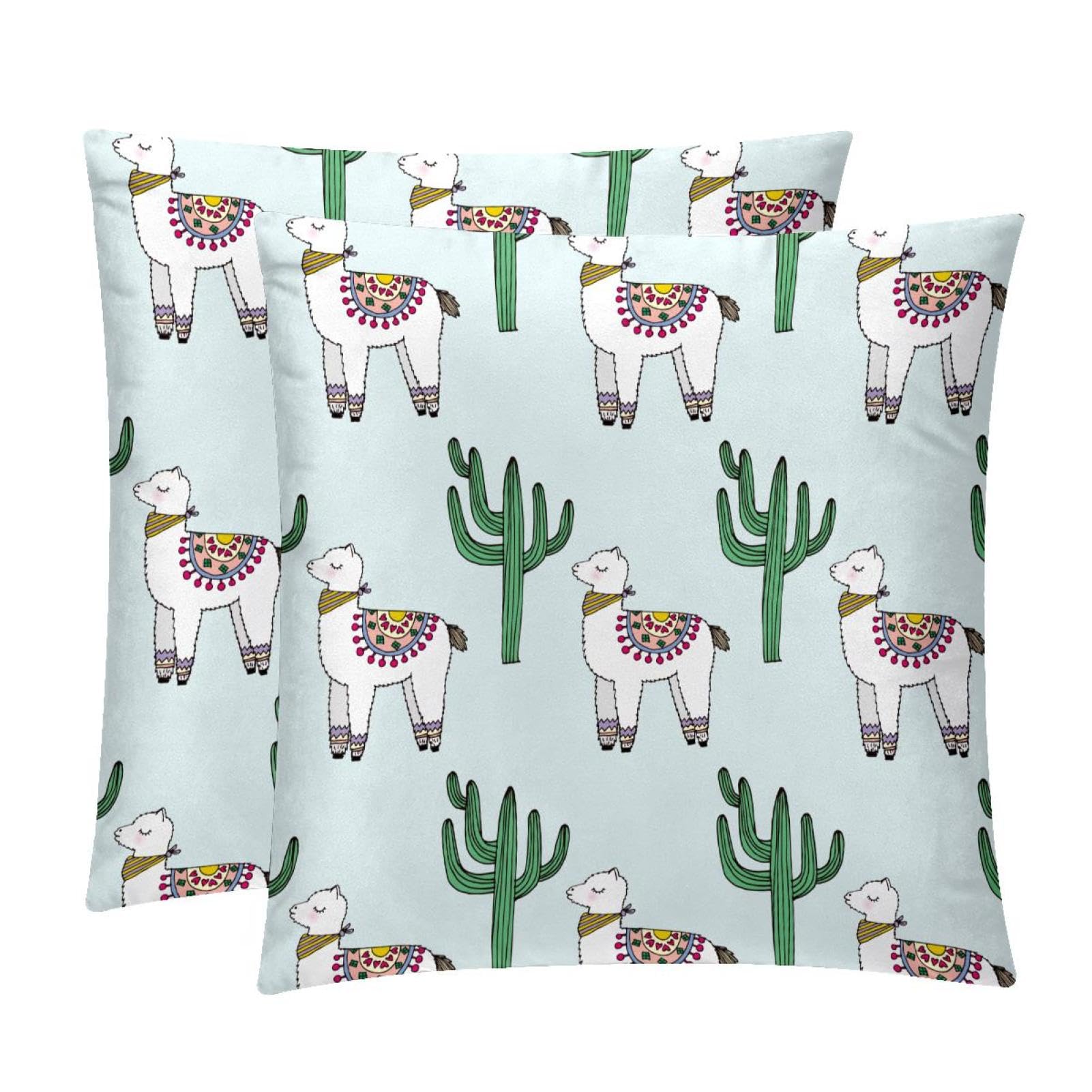 TDGKPZ Cactus Alpaca Throw Pillow Cases 2 Pack Pillowcases Zipper Cushion Covers For Bedroom Living Room 50x50cm
