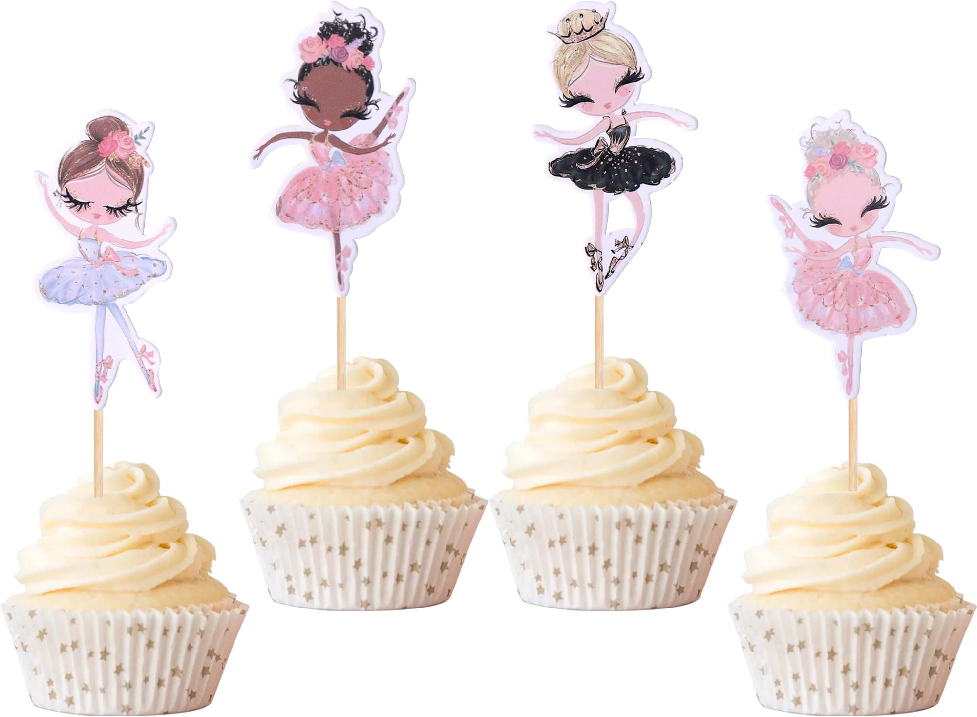 Xsstarmi24 Pack Ballerina Cupcake Toppers Assembled Colorful Ballet Dancer Baby Girl Cupcake Picks Dancing tutu Cake Decorations for Baby Shower Theme Ballet Girl Birthday Party Supplies