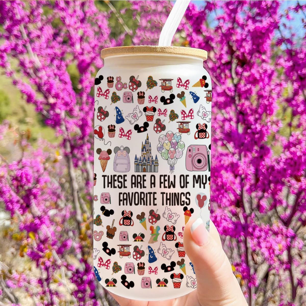 Fairytale Fans Iced Coffee Cup, Vacation Trip Gift, 16 oz Coffee Glass Cup with Lid Straw, Fairy Tales Gifts, Cartoon Character Lover Gift - Image 3