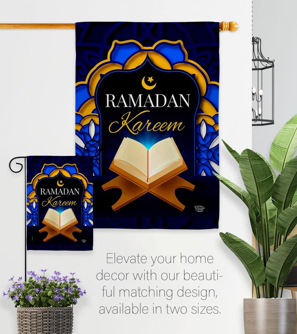 Happy Ramadan Garden Flag Set Wall Hanger Religious Muslims iftars Prayers Christian Religion Month House Decoration Banner Small Yard Gift Double-Sided, Made in USA