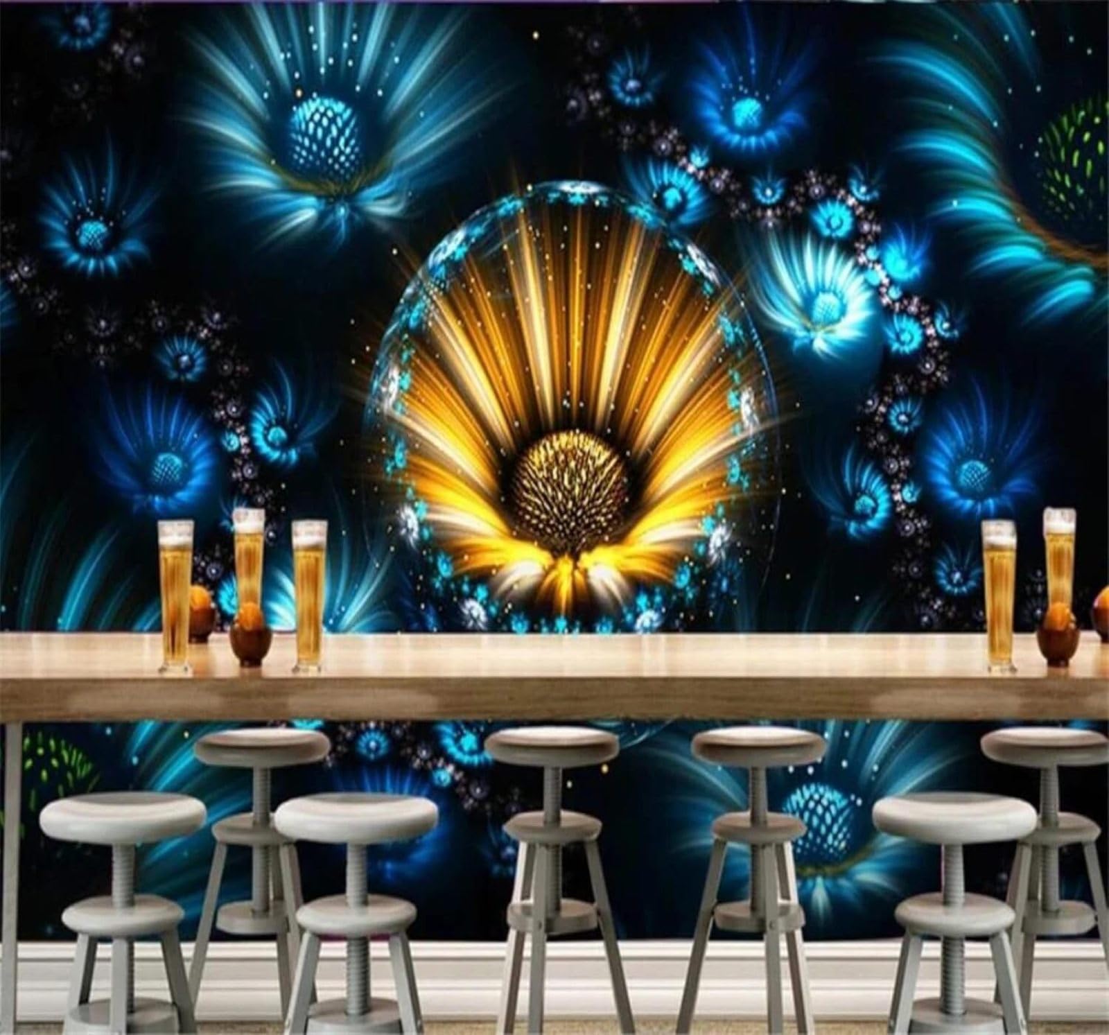 XLMING Beautiful Colourful Flowers Nightclub Bar 3D Wallpaper Silky Texture Home Study Office Grey Dining Room Sofa Bedroom Living Room TV Backdrop-250cm×170cm