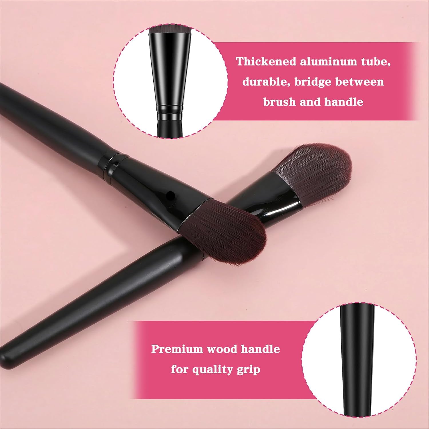 24 Pcs Flat Foundation Brushes with Soft Nylon Bristles and Wooden Handle, Makeup Brushes for Liquid Make Up, Foundation Face Brush for Blending Liquid Cream Powder Cosmetics, Black