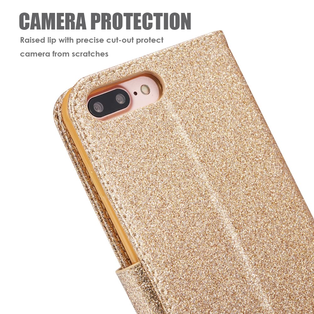 QLTYPRI Glitzer Handyhülle Für IPhone 6/6S – PU Ledertasche Mit Herz-Diamant, Kartenfach & Standfuß