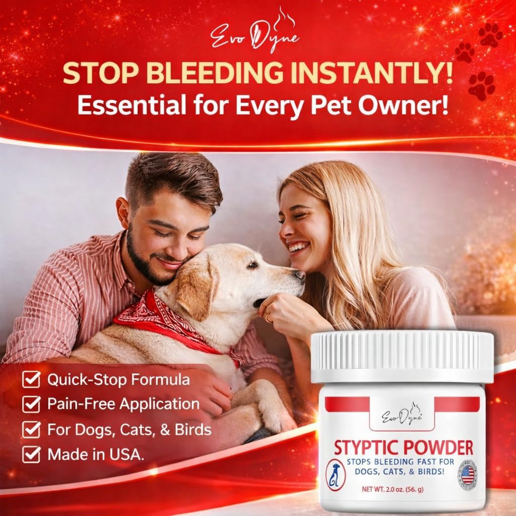 3-PK Styptic Powder for Dogs, Cats, and Birds (2 oz) by Evo Dyne | Fast-Acting Blood Stop Powder for Pets | Quick Stop Bleeding for Dog Nail Clipping, Grooming, Cuts and More (3-Pack)