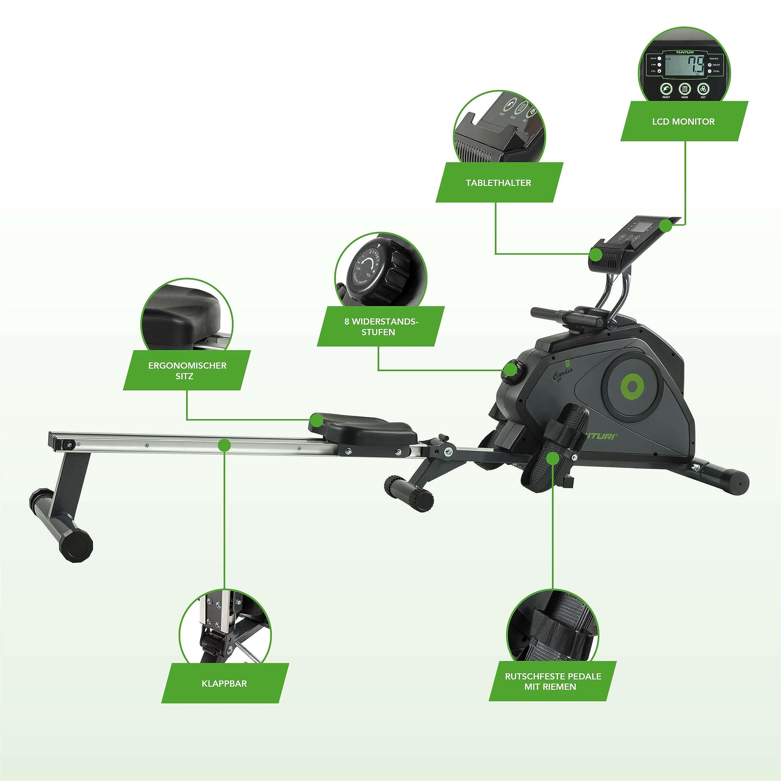 Tunturi Cardio Fit R30 Rudergerät für Zuhause/Rudermaschine/Rower/Heimtrainer mit Magnetbremssystem/klappbar und platzsparend