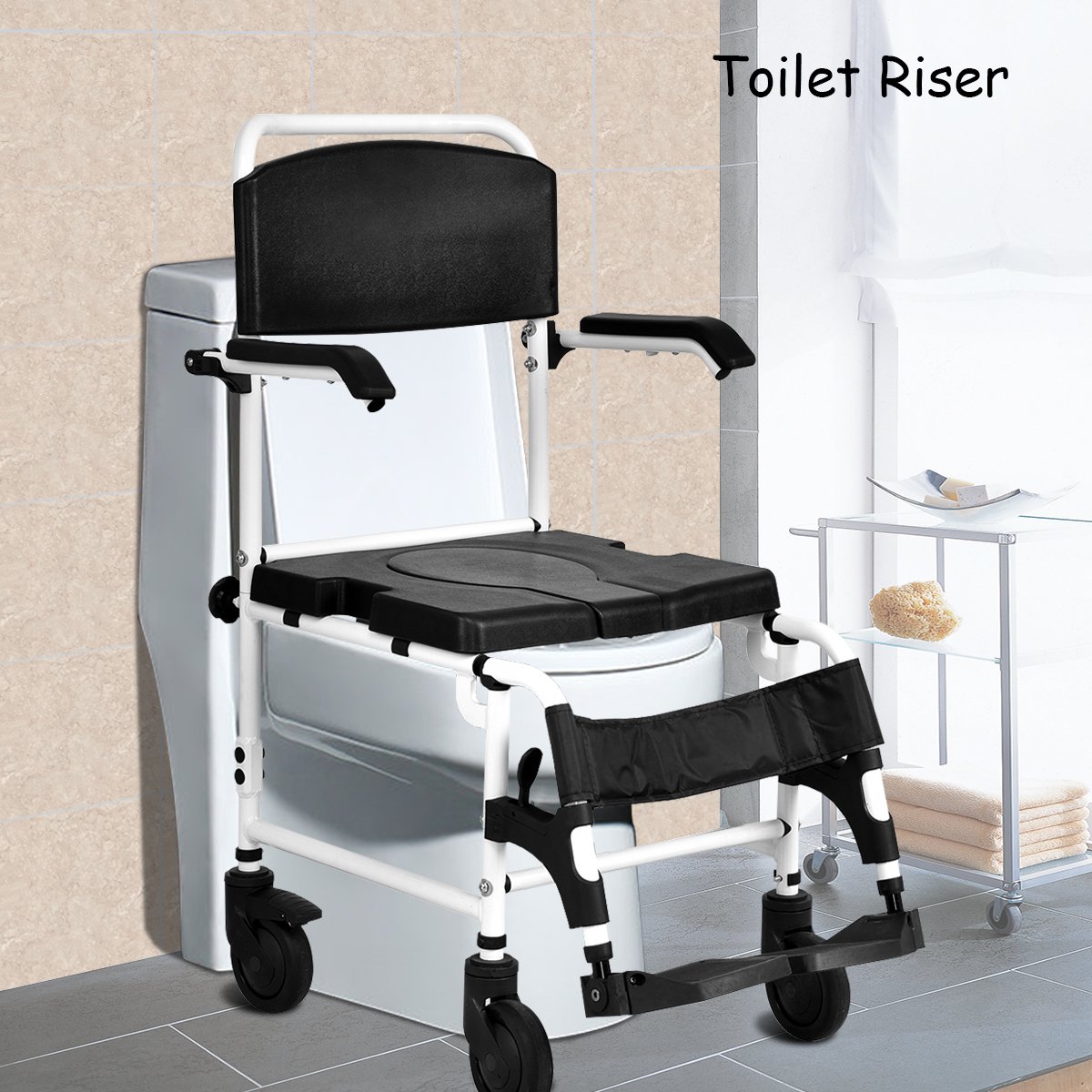 Giantex Shower Wheelchair Over Toilet with Commode Lift Arms Bathroom