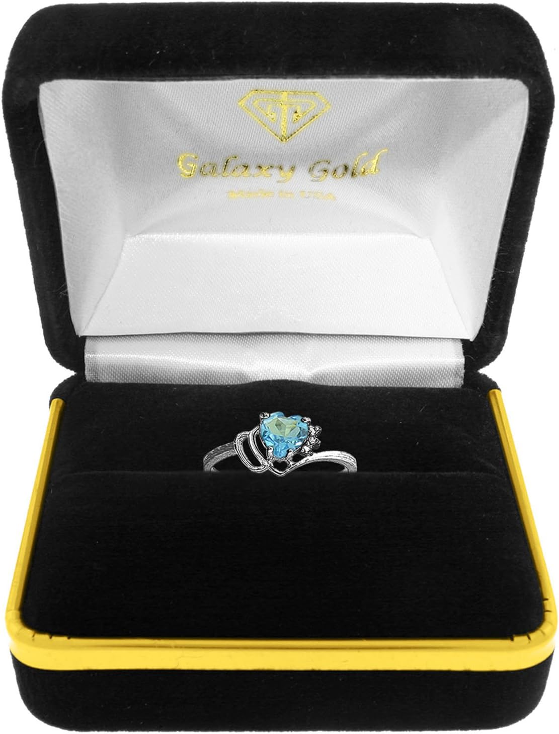 Galaxy Gold GG 14K Solid Gold, Natural Blue Topaz and Diamond Ring - December Birthstone, Stone of Communication & Calm, Size 5.5-11, Fine Jewelry for Women