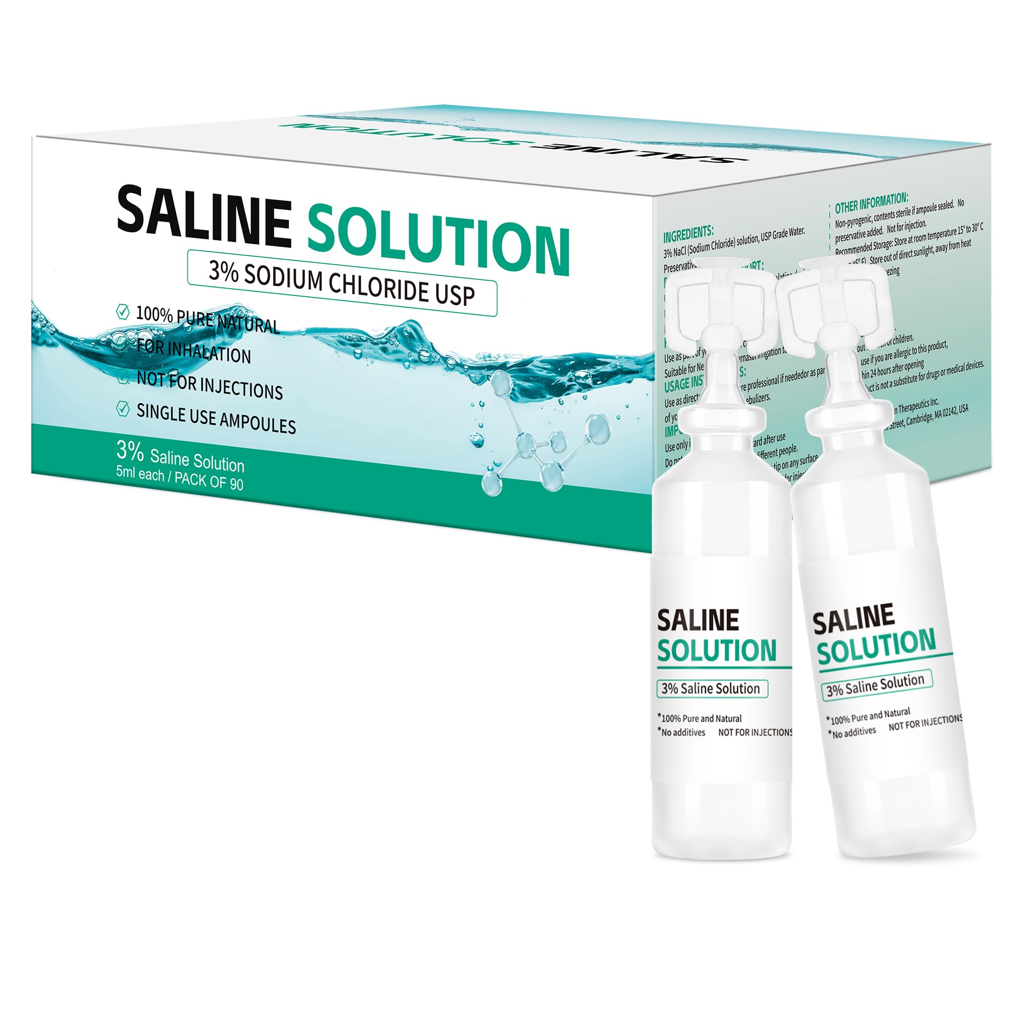 3 Saline Solution 5ml Ampoules for General Cleaning and Rinsing Use for All Ages Pack of 90