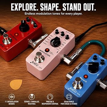 AITONE Guitar Modulation Pedal, 11 Effects, Chorus Flanger Phaser (AT-03) | Compact digital multi-effects for beginners and guitarists, with Serial/Parallel modes for practice, recording and live gigs