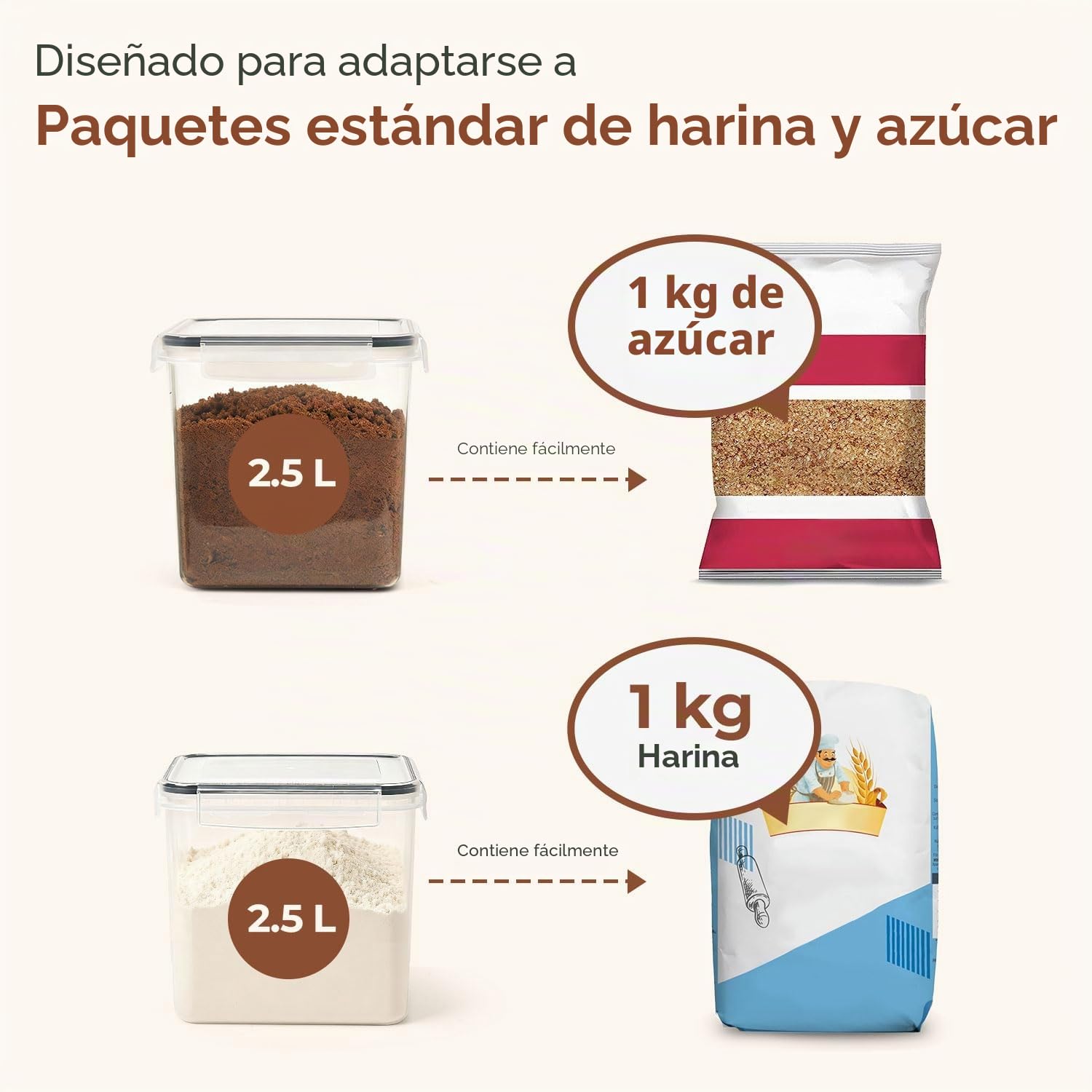 ComSaf Recipientes herméticos para alimentos 2,5 L, pack de 3 | Botes cocina almacenaje, Organizador de despensa, Plástico, Cierre de clip, Harina, Arroz, Muesli