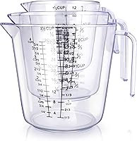BINGBING 3-Piece BPA-Free Measuring Cups Set - Clear Kitchen Liquid Cups with Spout, Cups/Oz/mL Scales (300/600/1000ml)