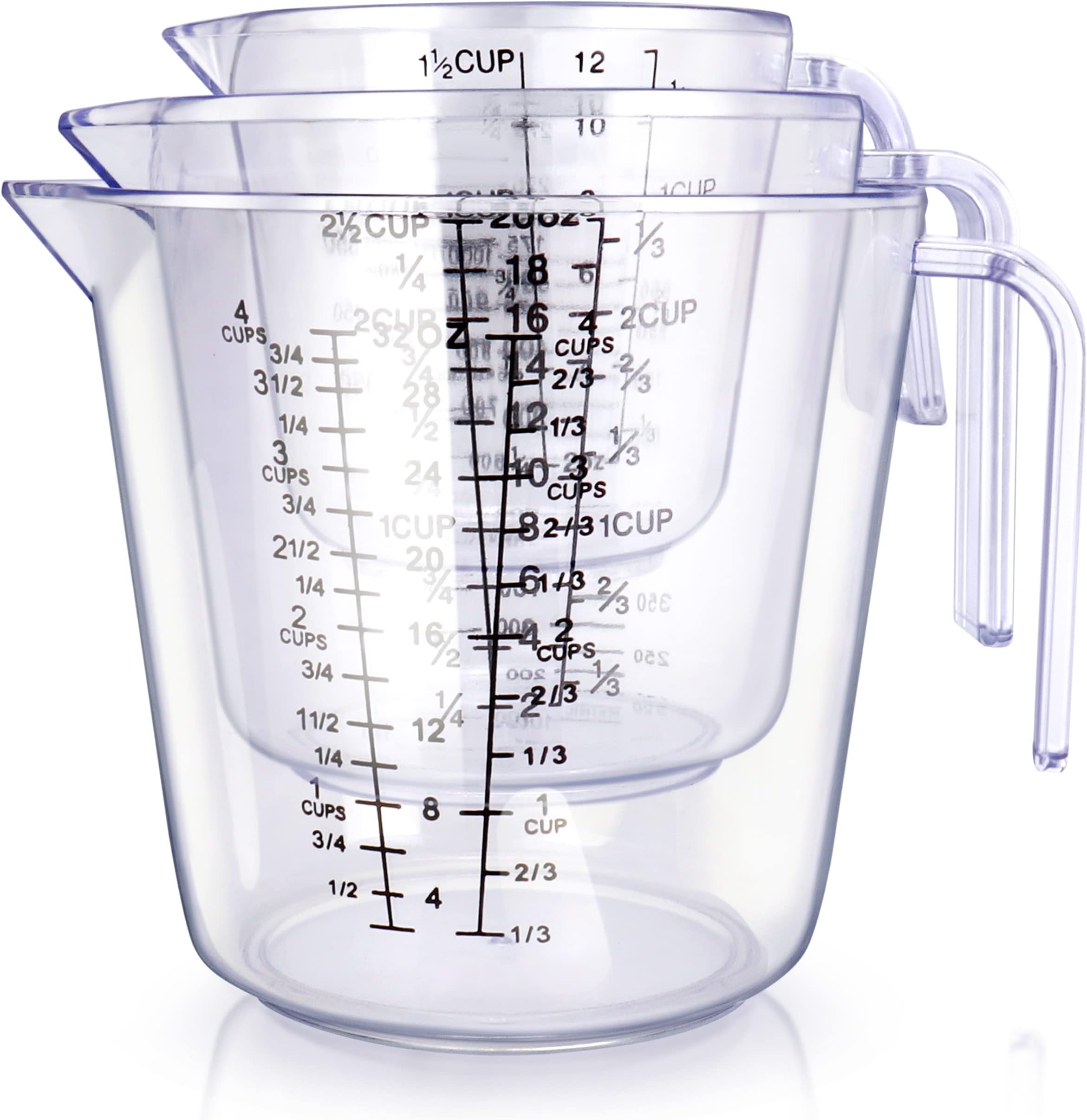 Measuring Cups Set, Liquid Measuring Cups For 3 For Kitchen - BPA Free Plastic Set with Spout Multiple Measurement Scales (Clear)