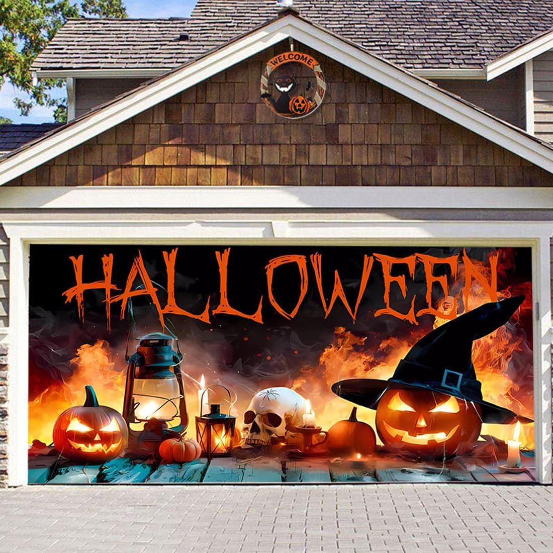 16 x 7 ft Halloween Garage Door Banner Cover Halloween Banner Happy Halloween