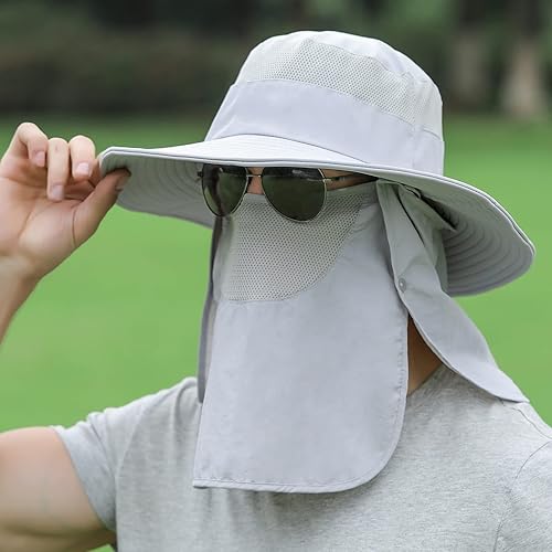 Miniatura 9 de doorslay Sombrero de pesca para hombres y mujeres, sombrero de ala ancha con solapa desmontable para el cuello y cubierta facial