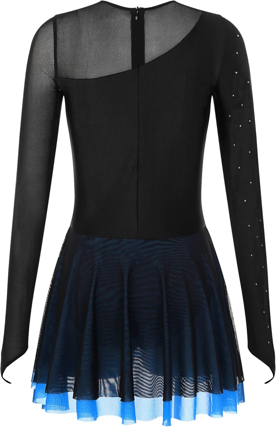 iiniim Womens Lyrical Long Sleeve Dance Dress Rhinestone Figure Ice Skating Dress Backless Gymnastics Leotard