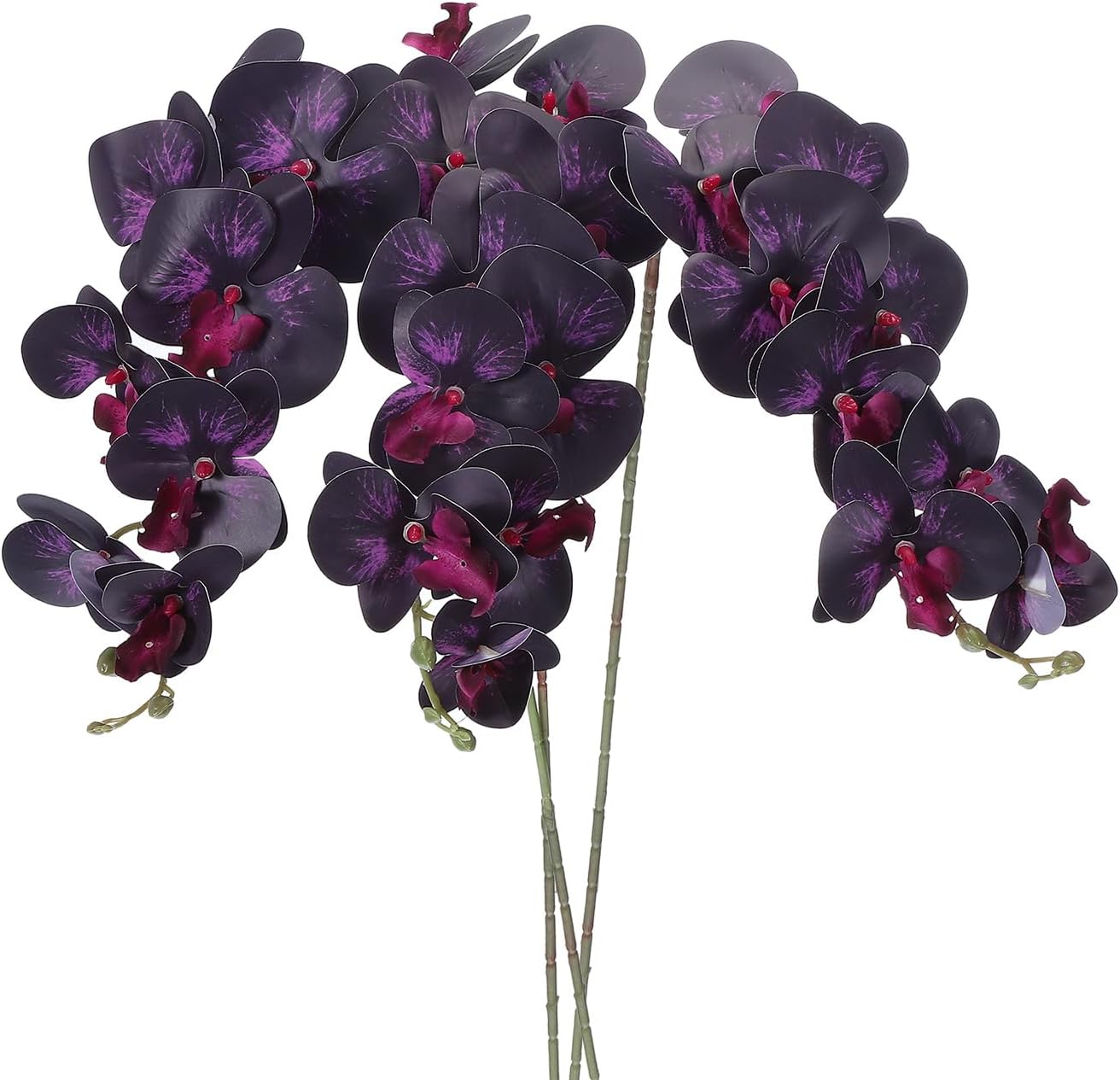 PATIKIL Artificial Orchid Stems 41", 3 Pack 9 Heads Faux Phalaenopsis Flowers Real Touch Fake Orchid Flower Branch for Vase Home Wedding Decoration, Black Purple