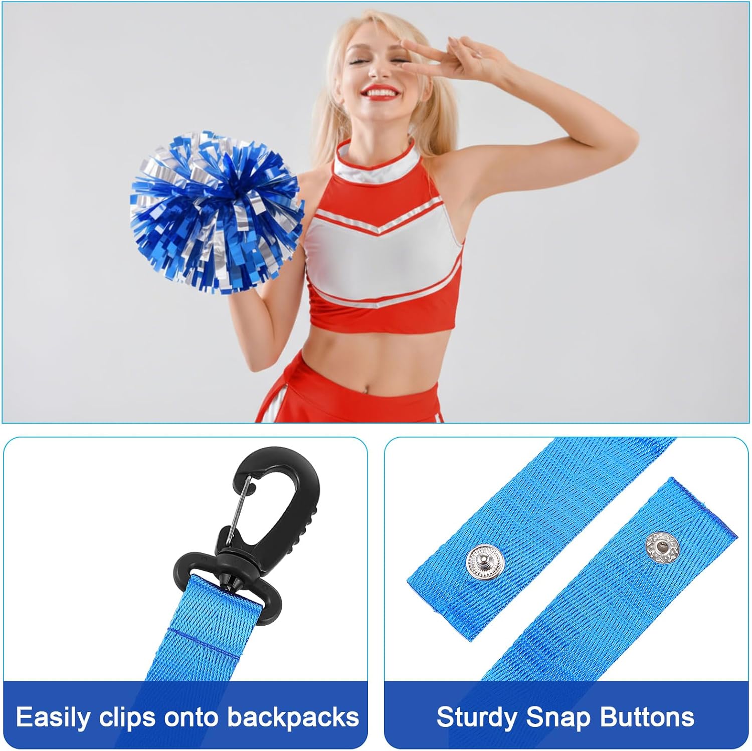 Soulchen ポンポンホルダーハンガー スナップボタン付き、バックパックチアリーダーチームタグ用、チアバッグストラップアクセサリ