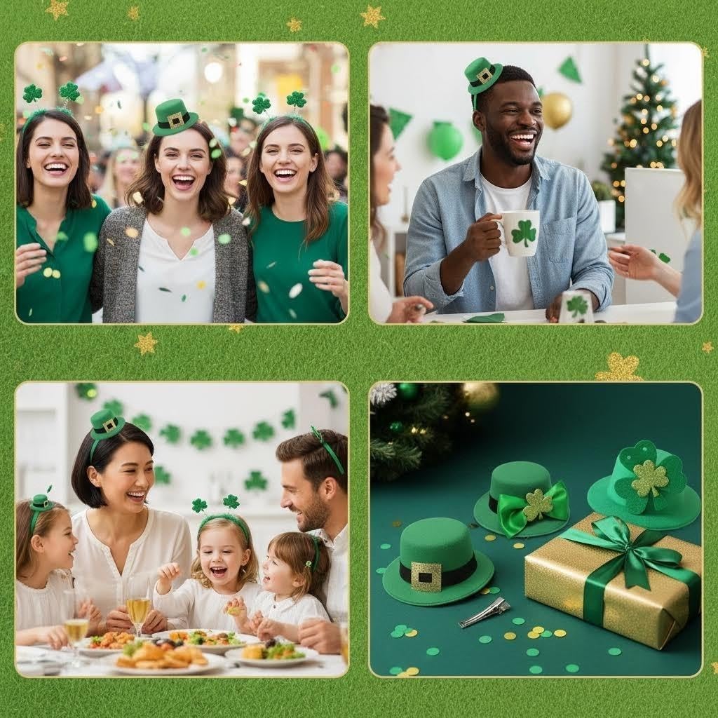3 Pcs St Patricks Day Hair Hat Clip Mini Leprechaun Hats Irish Green Accessories St. Patrick's Day Decorations for Women Girls