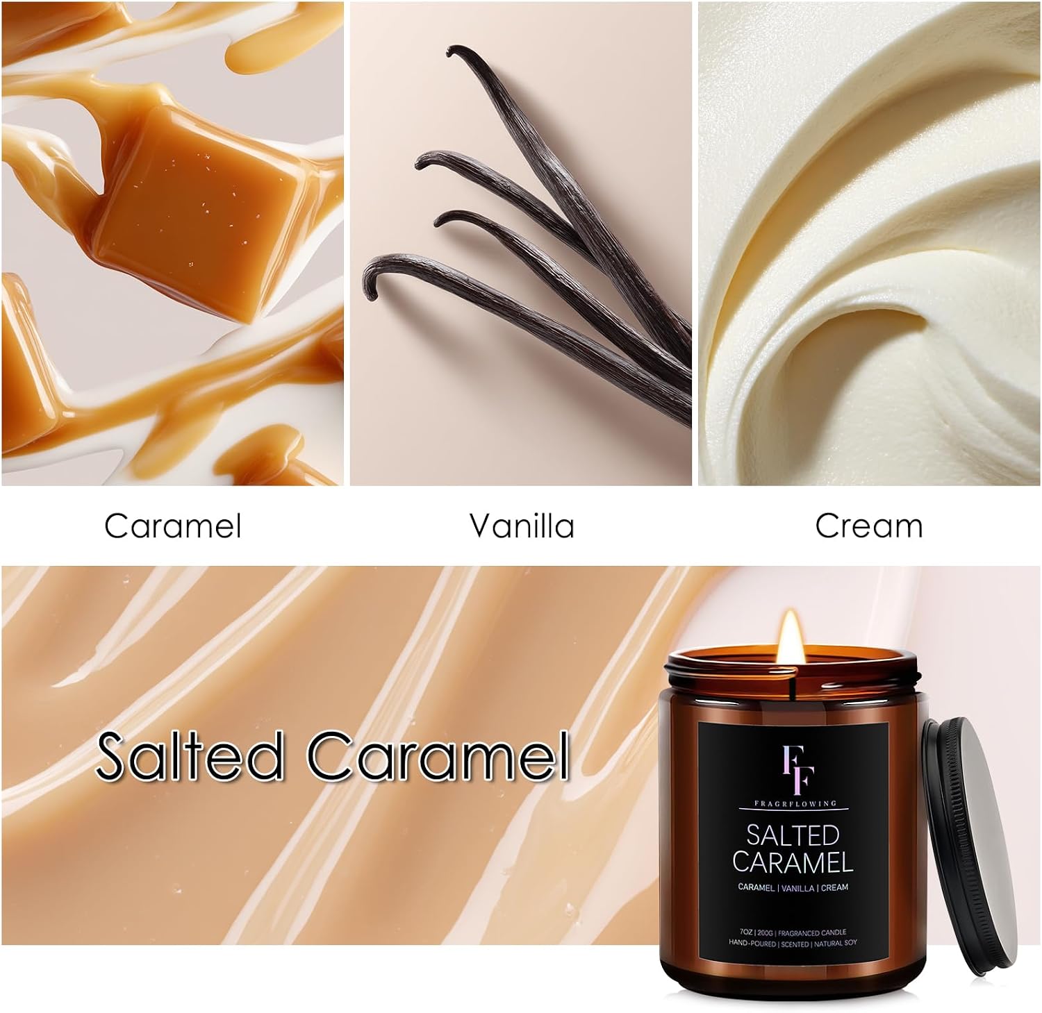 Salted Caramel Scented Candle for Home Soy Wax Candle, Aromatherapy Candle Gift for Women Men, 7oz image 2