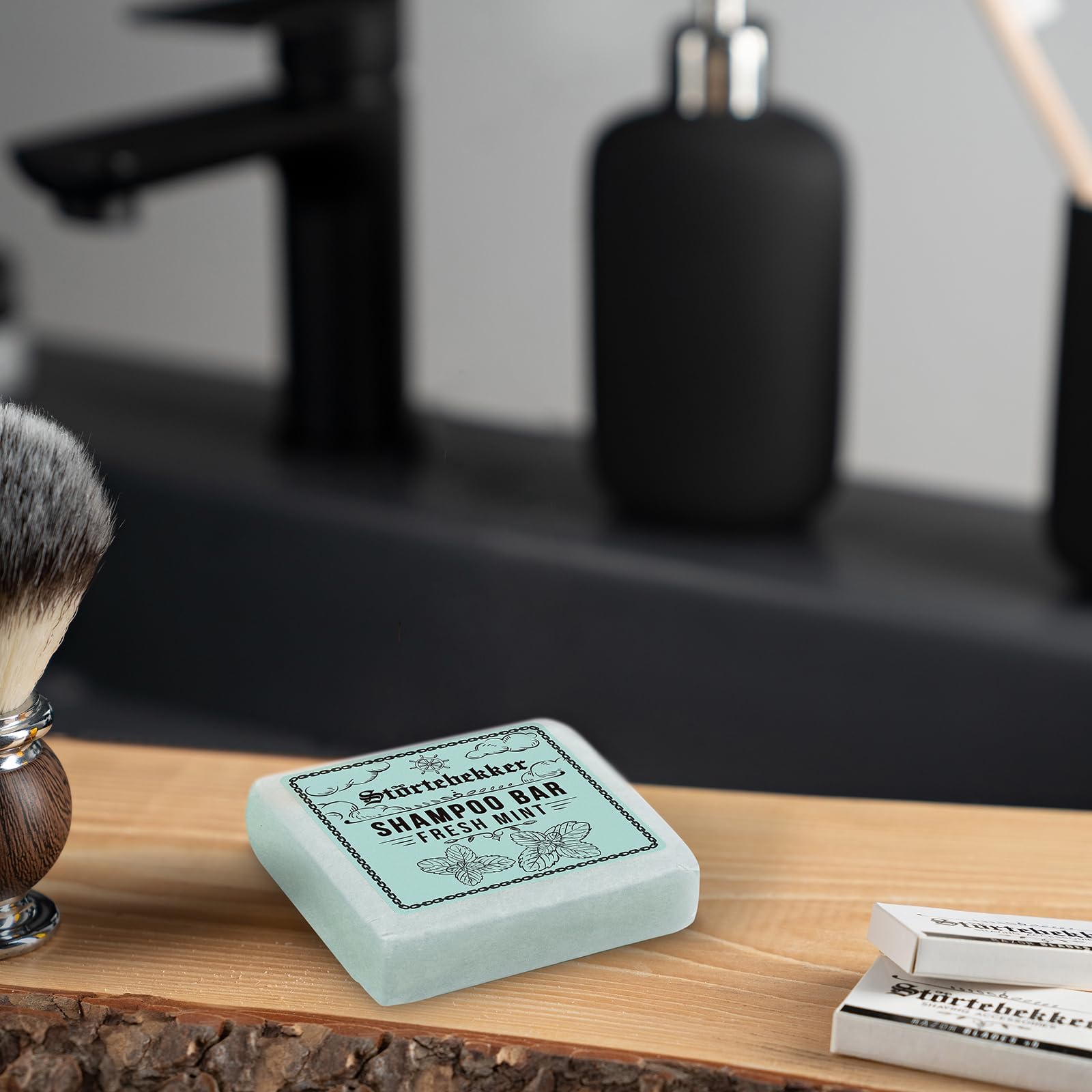 Störtebekker Champú Premium Bar Fresh Mint (6 unidades) – Champú sólido para hombre y mujer – Jabón de ducha 3 en 1 para hombres, para cabello, cuero cabelludo y barba, champú hidratante, vegano