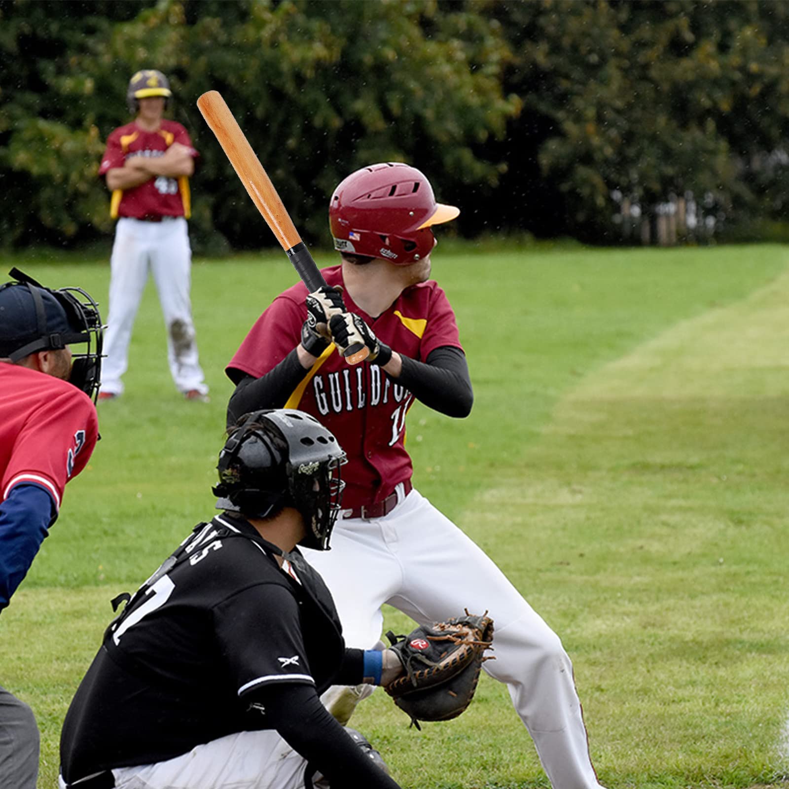 Batte de Baseball en Bois avec Bande Antidépante Batte de Sport Baseball en Chêne Bois pour Sport Joueurs de Baseball - 54cm/64cm/74cm/84cm