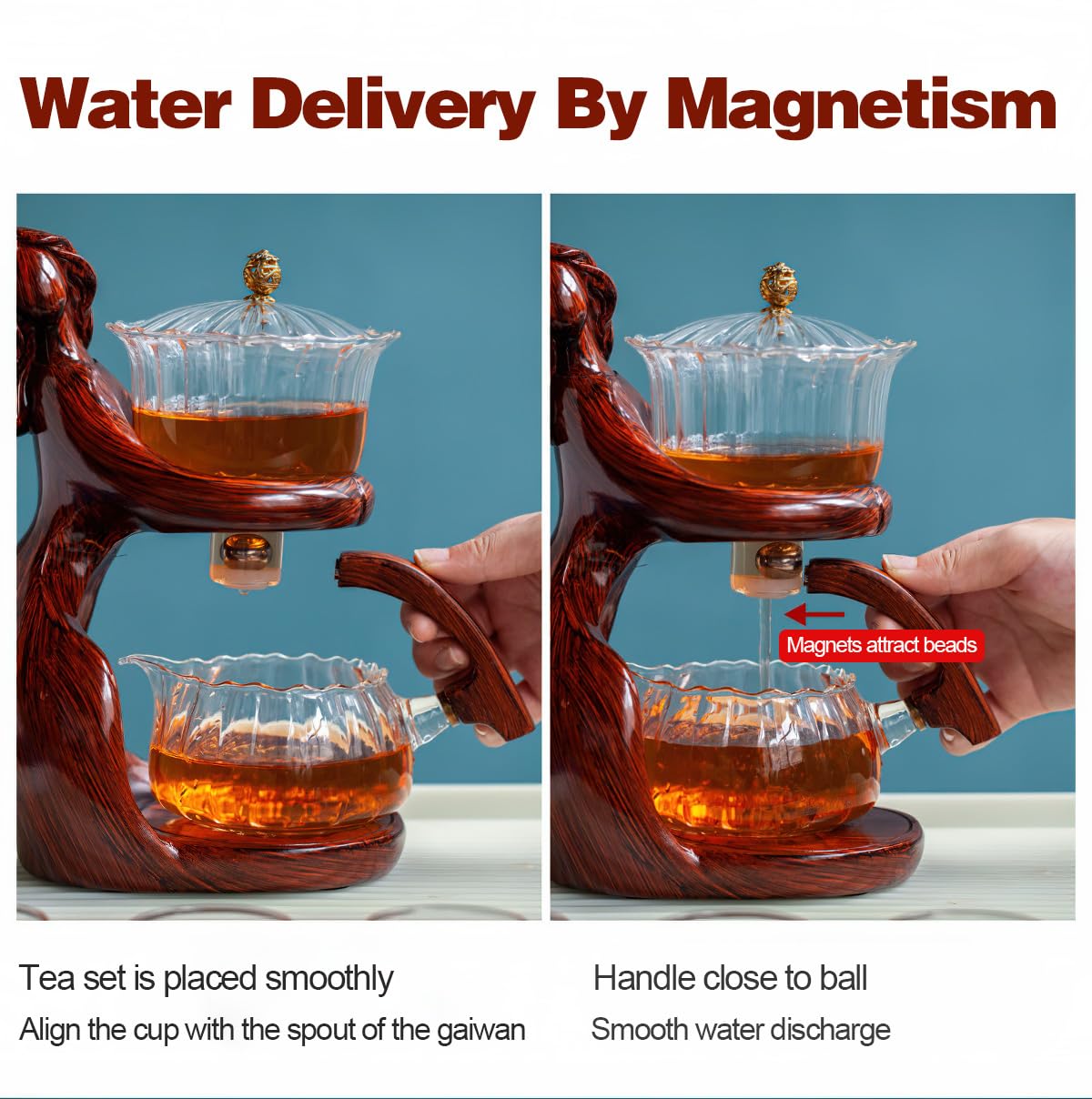 Lazy Kungfu Teekanne Set, Glas Magnetische Teekanne, halbautomatische Wasserführung, magnetische Teekanne mit Teesieb, hitzebeständiges Kungfu-Teeset, Kaffeeset (Red Maiden)