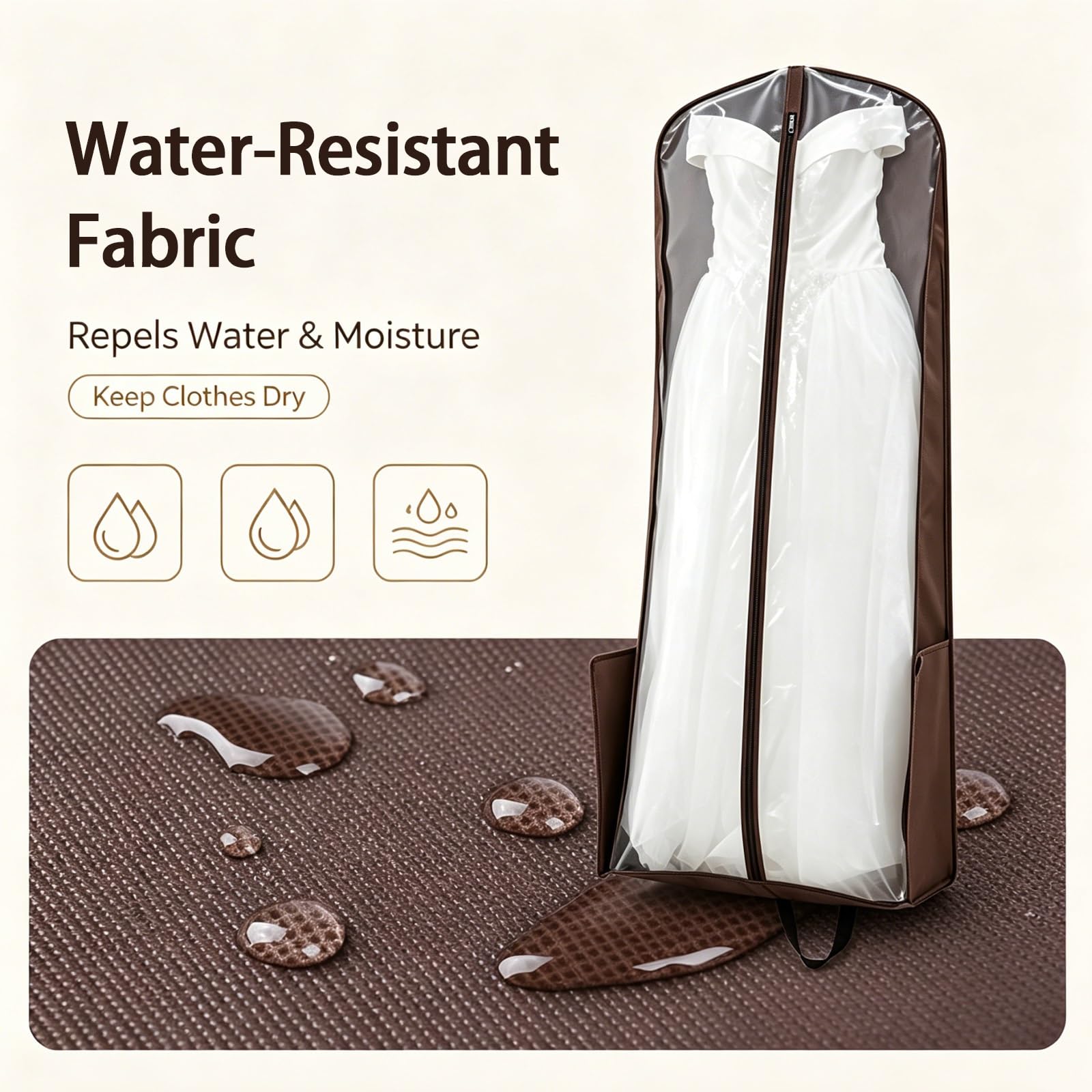 Funda Vestido Novia con Asa Cremallera Metálica | Confeccionada en Tejido no Tejido Transpirable, DiseñAda para Vestidos Largos de Gala, para Guardar(63in/160cm)