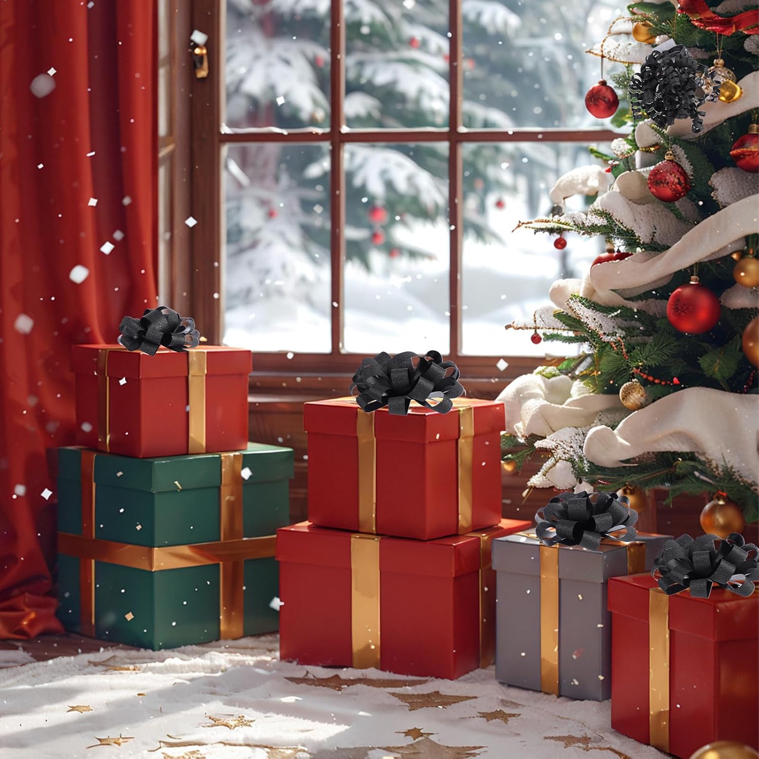 FORBINBO 16 Pcs Gift Bows Assortment - 4 Size Gift Bowsand 2 Crimped Curling Ribbons, Perfect for Christmas, Holiday,Birthdays, Weddings, Baby/Bridal Showers, Party (Black) - Image 7