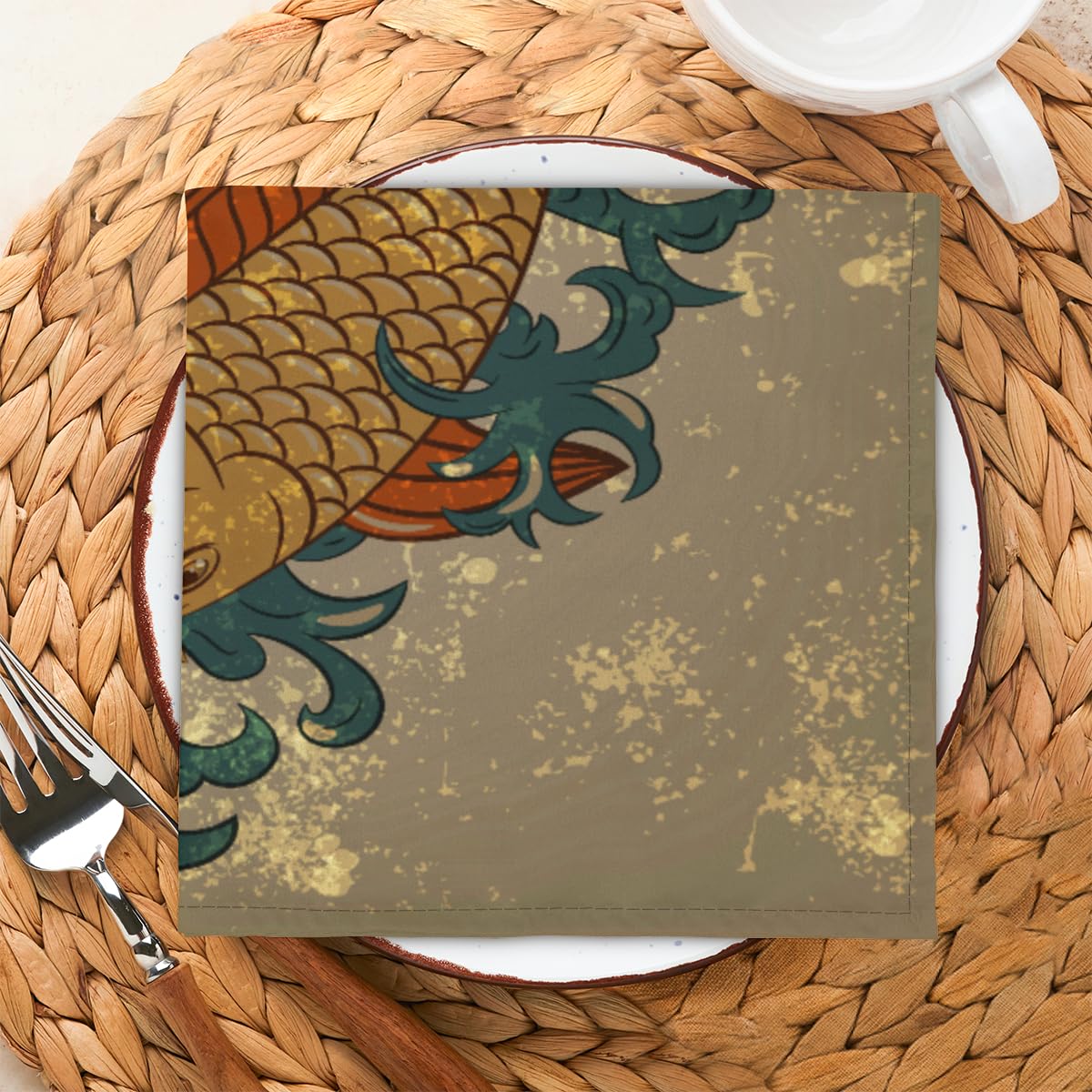 Stoffservietten Korallen-Koi-Fisch – 50,8x50,8 Cm, 100% Baumwolle, 4 Stück, Maschinenwaschbar