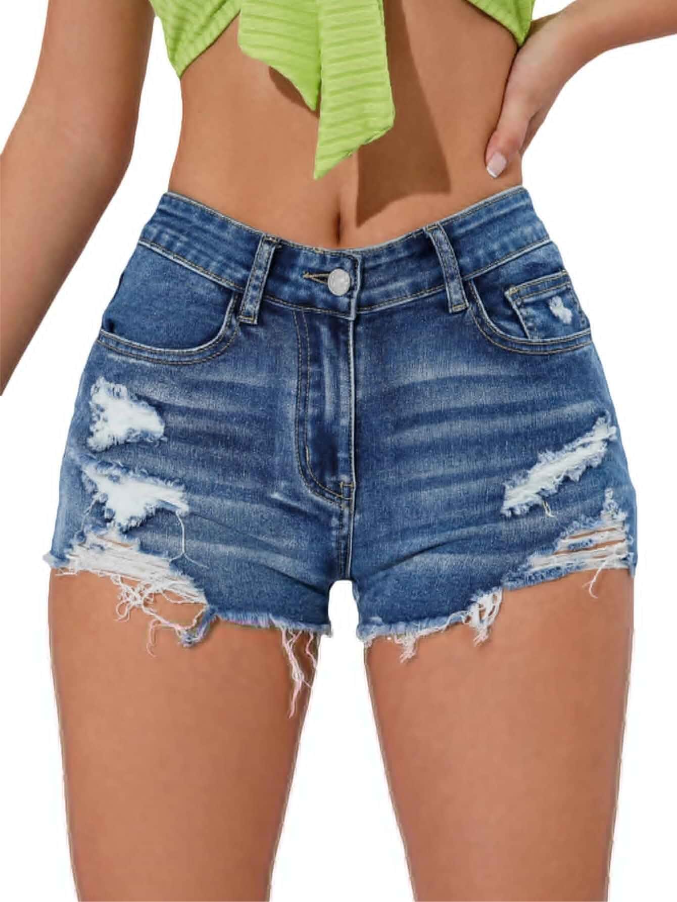 Verdusa Womens Shorts Jeans Y2k Outfits Summer Vintage Low Rise Ripped Distressed Skinny Mini Denim Shorts