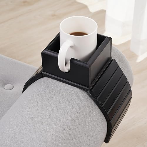 Miniatura 2 de GEHE Soporte para tazas de sofá de bambú, bandeja de brazo de sofá antiderrames, natural y fácil de limpiar, bandeja para reposabrazos perfecta para