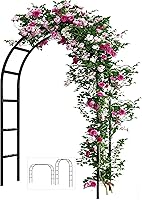 Adorox 7.8ft Black Metal Garden Arch Trellis for Climbing Plants, Vines, Pumpkins - Halloween Christmas Party Decor Archway Arbor