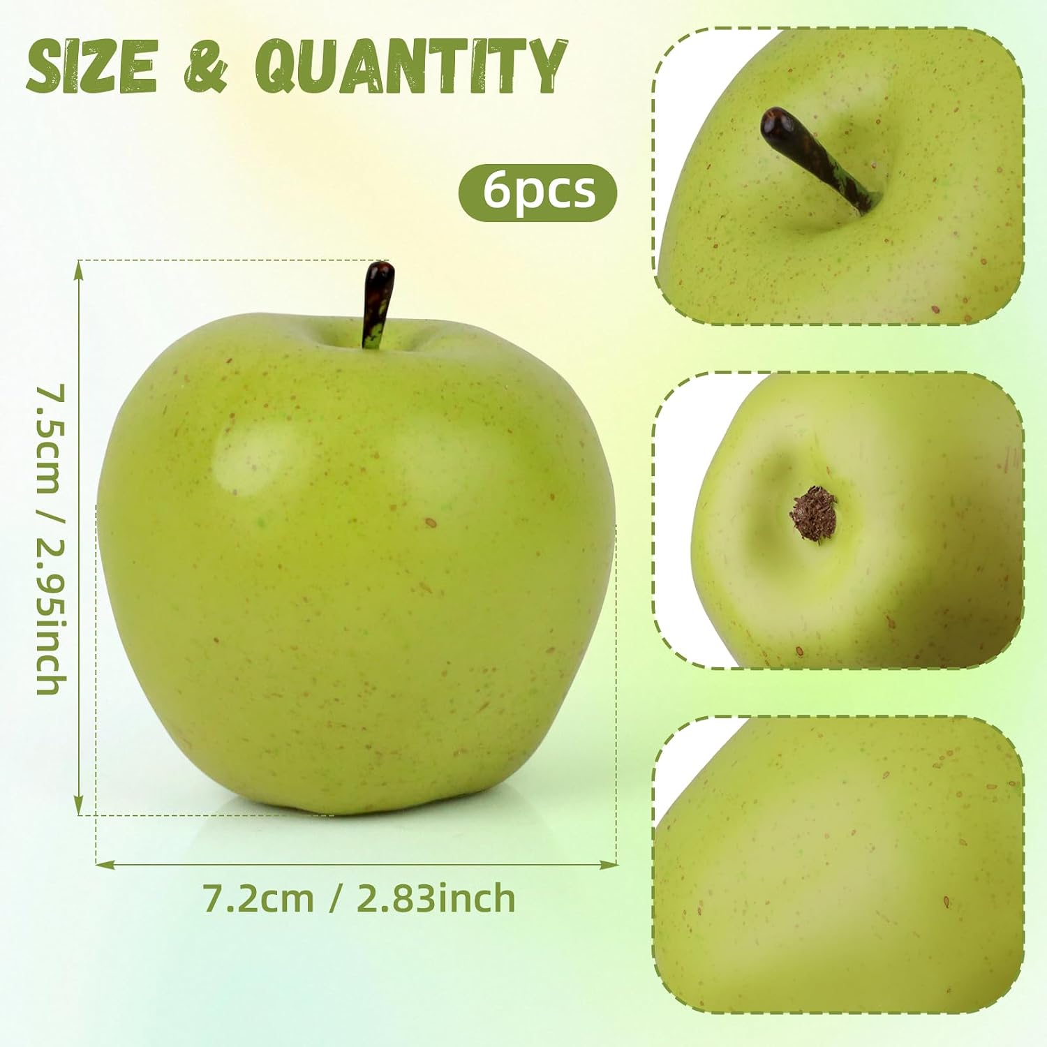 Gresorth 6 Pcs 7cm Fake Green Apple Decoration Artificial Green Apple Fruit