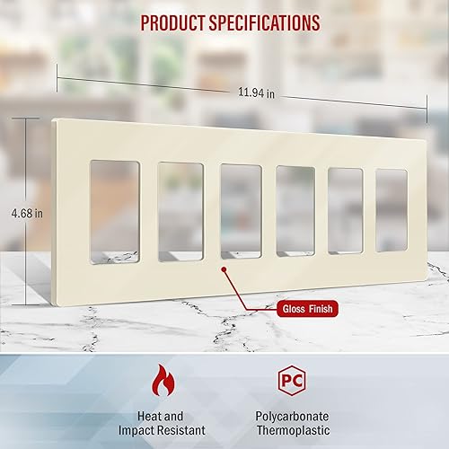 Miniatura 432 de ENERLITES SI8834-BK - Placa de pared decorativa sin tornillos, cubierta de enchufe segura, 4 entradas, 4.68 x 8.30 pulgadas (alto x largo), Negro