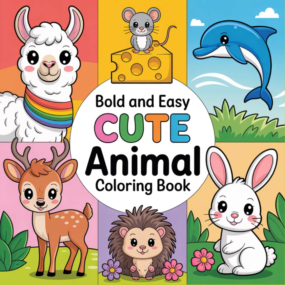 Toddlers Animal Coloring Book: 74 Bold and Easy Cute Animal Coloring Pages For Kids And Beginners