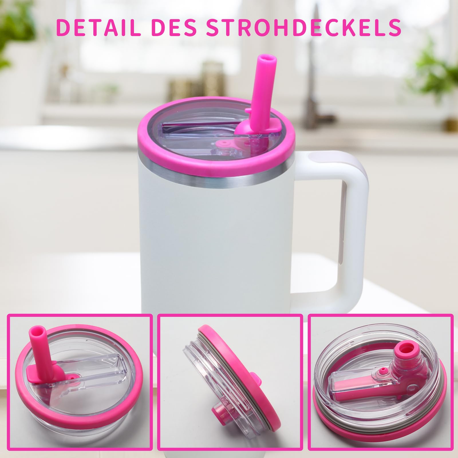 Ersatzdeckel Für Stanley 40oz Becher 2-tlg. - Mit Trinkhalm Rosa