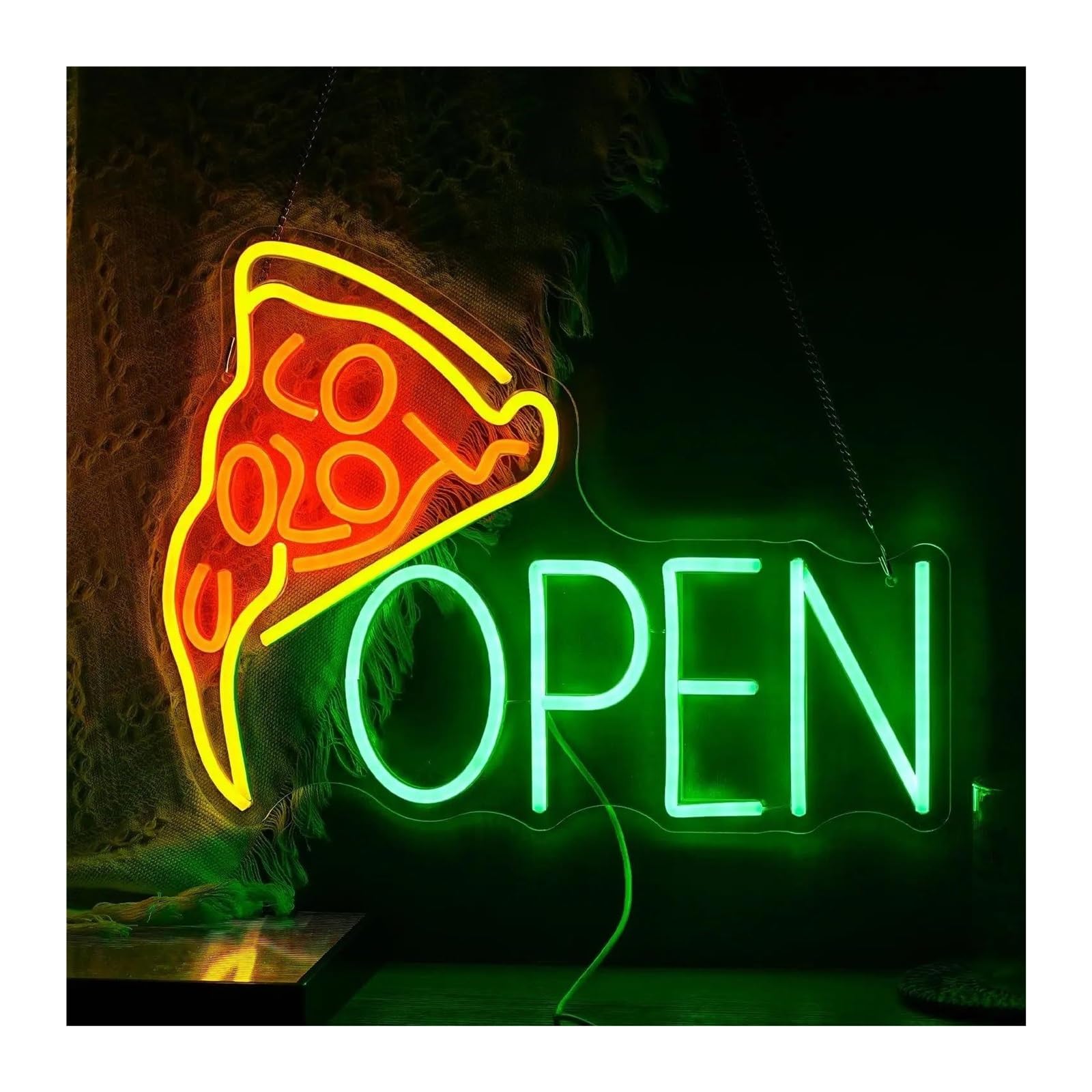RONGCH Hanging Art Neon Signs Pizza Open Neon Sign Delicious Food Dimmable Wall Decor for Restaurants Market Convenience Stores Business 42x31.5cm